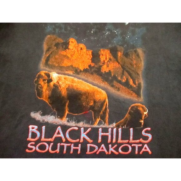 XL Black Hills South Dakota Graphic T-Shirt Hanes Heavyweight Cotton Black 90s - Picture 2 of 8